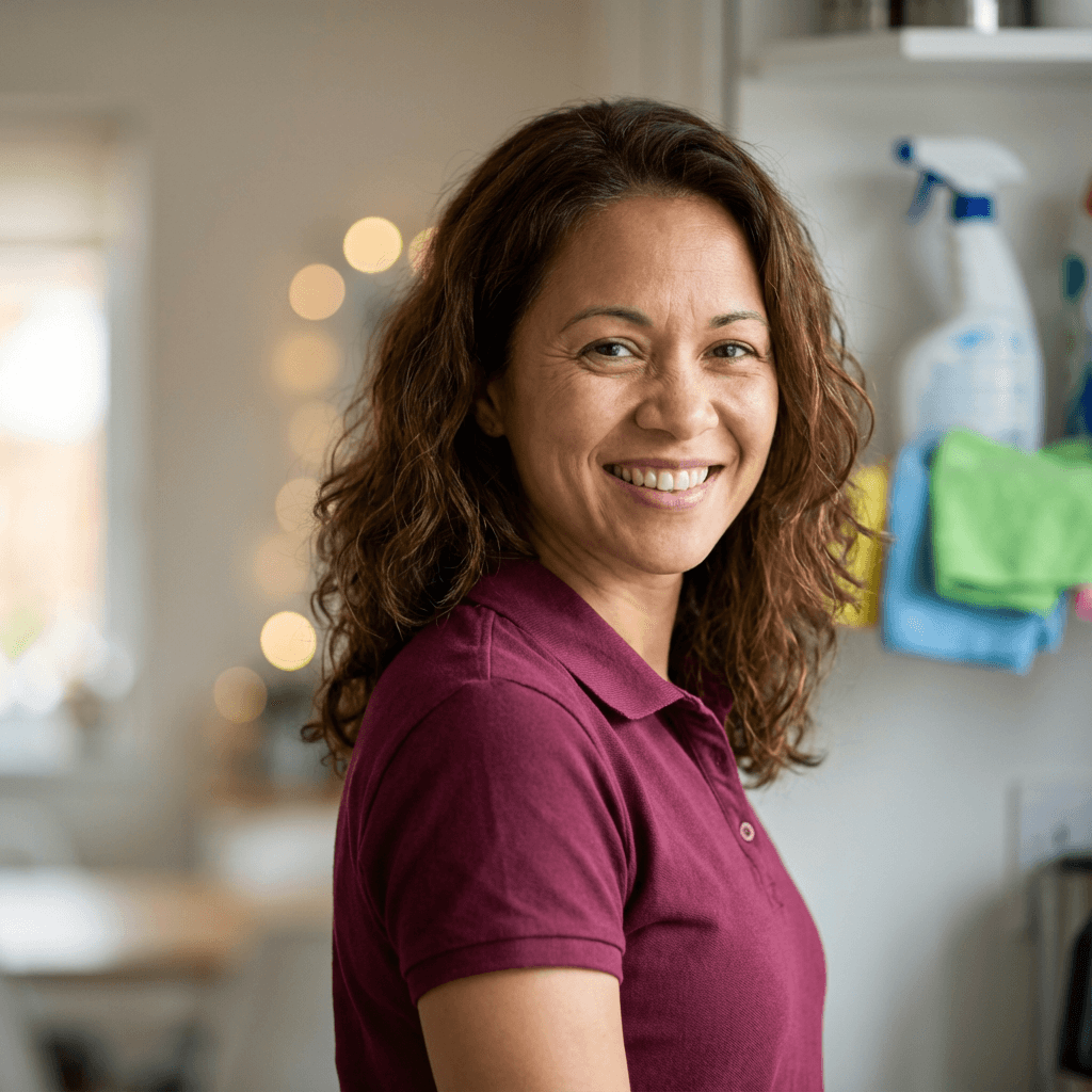 Smiling senior woman in her living room