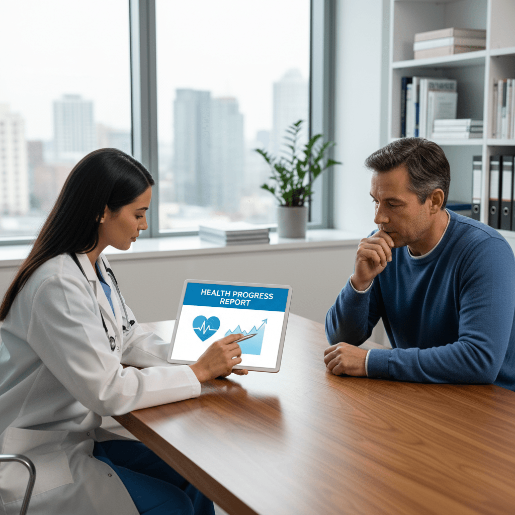 Doctor and patient reviewing a health chart together