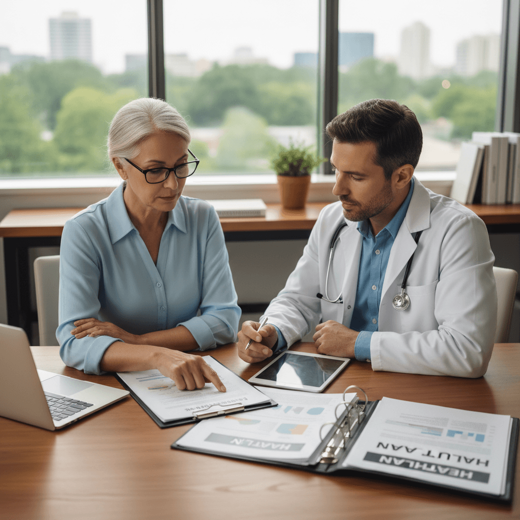Senior patient reviewing a health plan with a doctor